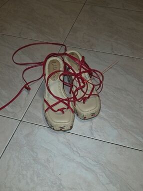 Wild Pair Red Lace-Up Espadrille Wedge Sandals